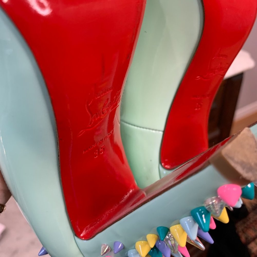 Louboutin Jurayoo 100 Candy Spike Pumps size 35 Peep Toe - Picture 5 of 13